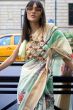 White Organza Floral Print Saree