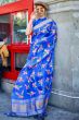 Blue Organza Floral Print Saree