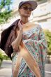 Sea Green Organza Floral Print Saree