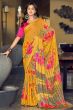Mustard Yellow Floral Printed Silk Saree