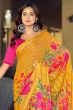 Mustard Yellow Floral Printed Silk Saree