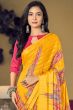 Mustard Yellow Multicolor Printed Silk Saree