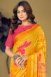 Mustard Yellow Silk Printed Saree