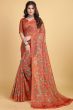 Dusty Orange Floral Printed Chinnon Saree