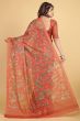 Dusty Orange Floral Printed Chinnon Saree