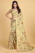 Light Yellow Floral Printed Chinnon Saree