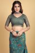 Blue Floral Printed Chinnon Saree
