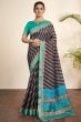 Charcoal Grey Printed Silk Saree