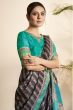 Charcoal Grey Printed Silk Saree
