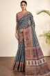 Blue Stripe Printed Silk Saree