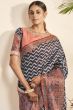 Blue Stripe Printed Silk Saree