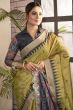 Olive Green Printed Silk Saree
