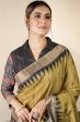 Olive Green Printed Silk Saree