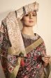 Dark Brown Printed Silk Saree
