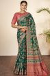 Bottle Green Printed Silk Saree