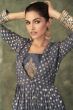 Grey Viscose Foil Print Anarkali Suit With Embroidery