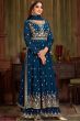 Peacock Blue Georgette Embroidered Salwar Kameez Suit