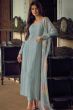 Blue Muslin Embroidered Salwar Kameez