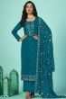 Teal Blue Embroidered Organza Kurta Set with Sequins