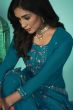Teal Blue Embroidered Organza Kurta Set with Sequins