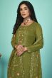 Olive Green Embroidered Organza Kurta Set with Sequins