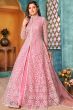 Pink Net Heavy Thread Embroidery Anarkali Suit with Sequins