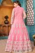 Pink Net Heavy Thread Embroidery Anarkali Suit with Sequins