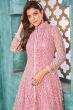 Pink Net Heavy Thread Embroidery Anarkali Suit with Sequins
