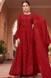 Maroon Chinnon Embelllished Side Slit Anarkali Suit with Bottom