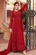 Maroon Chinnon Embelllished Side Slit Anarkali Suit with Bottom