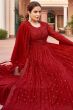 Maroon Chinnon Embelllished Side Slit Anarkali Suit with Bottom