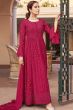 Magenta Pink Chinnon Embelllished Side Slit Anarkali Suit with Bottom