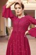 Magenta Pink Chinnon Embelllished Side Slit Anarkali Suit with Bottom