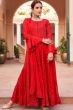 Red Chinnon Embelllished Side Slit Anarkali Suit with Bottom