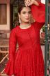 Red Chinnon Embelllished Side Slit Anarkali Suit with Bottom