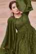 Olive Green Chinnon Embelllished Side Slit Anarkali Suit with Bottom