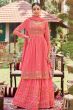 Coral Pink Georgette Traditional Embroidered Lehenga Kurti