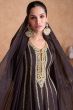 Brown Chinnon A line Sharara Suit with Heavy Embroidery
