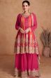 Pink Chinnon A line Sharara Suit with Heavy Embroidery