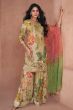 Beige Georgette Sequins Work Printed Gharara Suit 