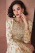 Cream Georgette Mirrow Work Printed Anarkali Suit 