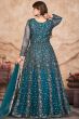 Blue Satin Embroidered Anarkali Suit