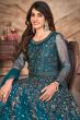 Blue Satin Embroidered Anarkali Suit