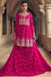Pink Georgette Embroidered Frock Style Sharara Suit