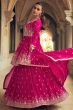 Pink Georgette Embroidered Frock Style Sharara Suit