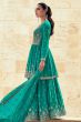 Turquoise Georgette Embroidered Frock Style Sharara Suit