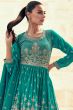 Turquoise Georgette Embroidered Frock Style Sharara Suit