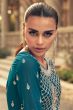 Teal Blue Georgette Embroidered Frock Style Sharara Suit