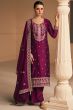 Wine Silk Embroidered Kurta Set