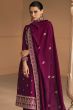 Wine Silk Embroidered Kurta Set